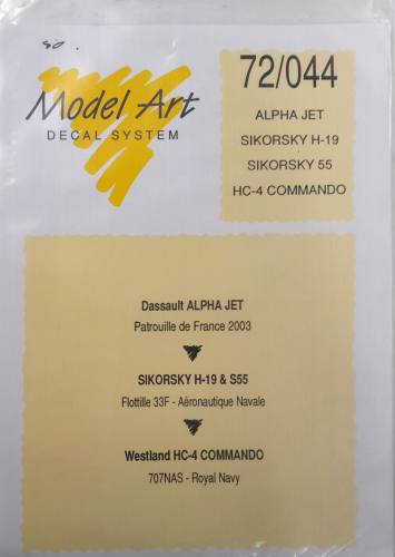 DISCOUNT DECALS 1/72 6025 72/044 ALPHA JET SIKORSKY H-19 SIKORSKY 55 HC-4 COMMANDO Model Art Decal System