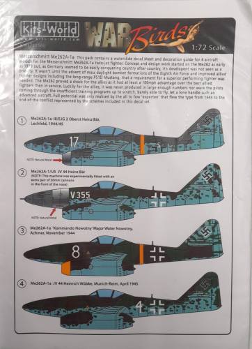 DISCOUNT DECALS 1/72 6070 KW172156 WAR BIRDS MESSERSCHMITT ME262A-1A Kits-World