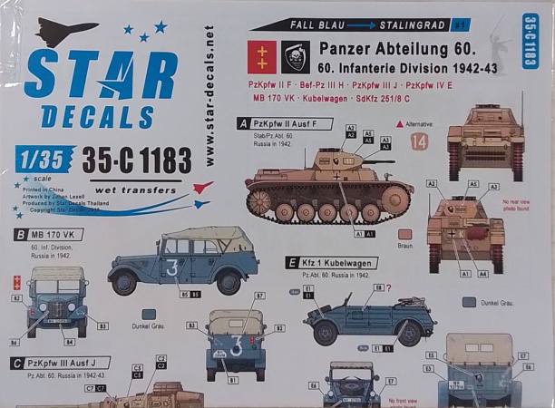 DISCOUNT DECALS 1/35 4650 35-C 1183 PANZER ABTEILUNG 60. 60. INFANTERIE DIVISION 1942-43