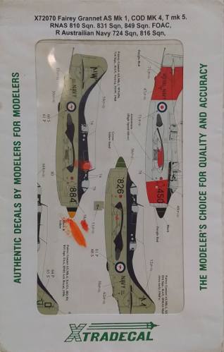 DISCOUNT DECALS 1/72 4614 X72070 XTRADECAL FAIREY GRANNET AS MK 1  COD MK 4  TMK 5