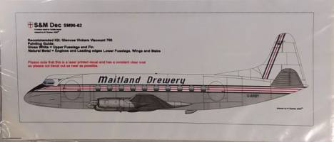 Thumbnail S&M MODELS 4366. SM96-62  MAITLAND DREWERY RECOMMENDED KIT GLENCOE VICKERS VISCOUNT 700