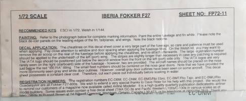 Thumbnail DISCOUNT DECALS 5278 FP72-1 FOKKER F27 Iberia