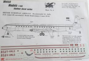 Thumbnail DISCOUNT DECALS 5283 BRITISH EUROPEAN AIRWAYS D.H. COMET 3B DECAL SHEET Welsh Models