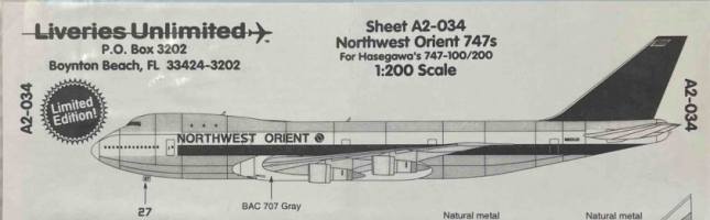 Thumbnail DISCOUNT DECALS 4439 SHEET A2-034 LIVERIES UNLIMITED NORTHWEST ORIENT 747S